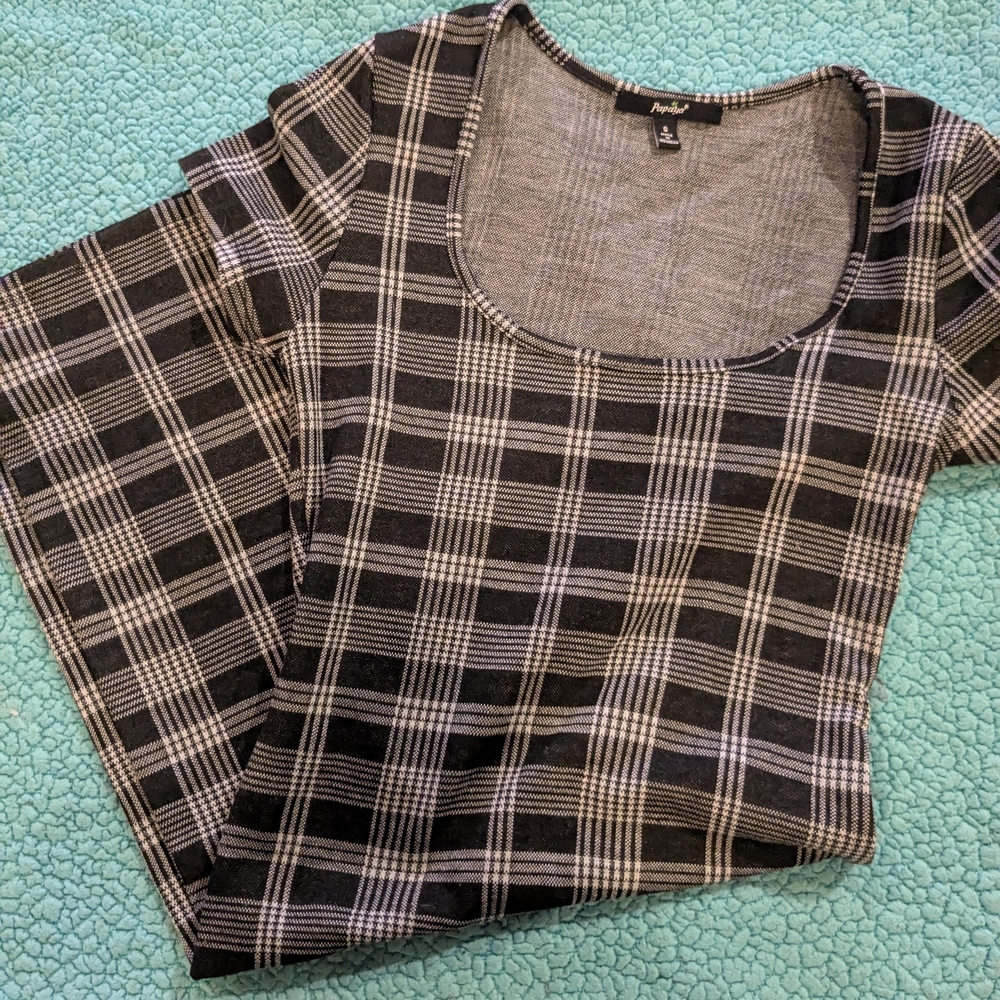 Black and Gray Plaid Women's Top